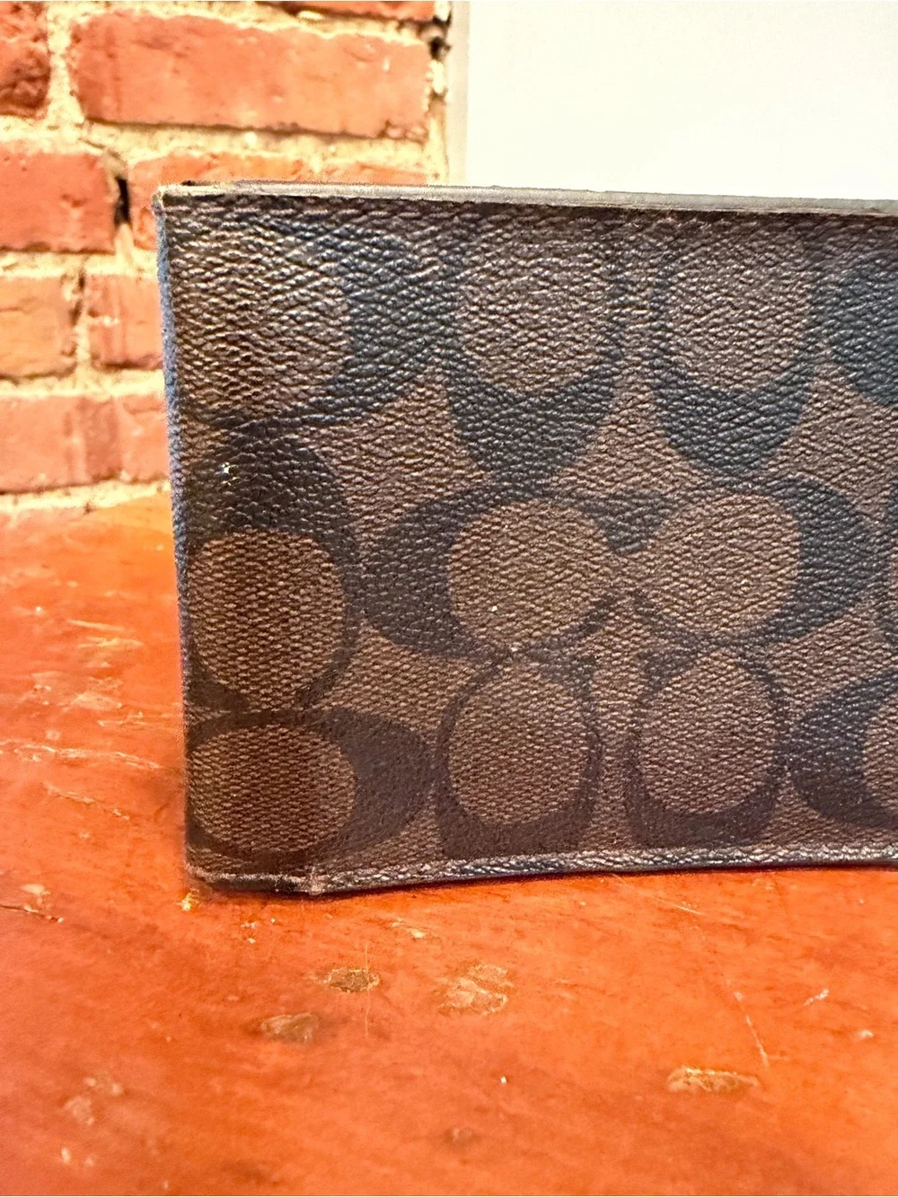 As-Is Coach Men’s Signature Coated Canvas Bifold Wallet Mahogany Brown